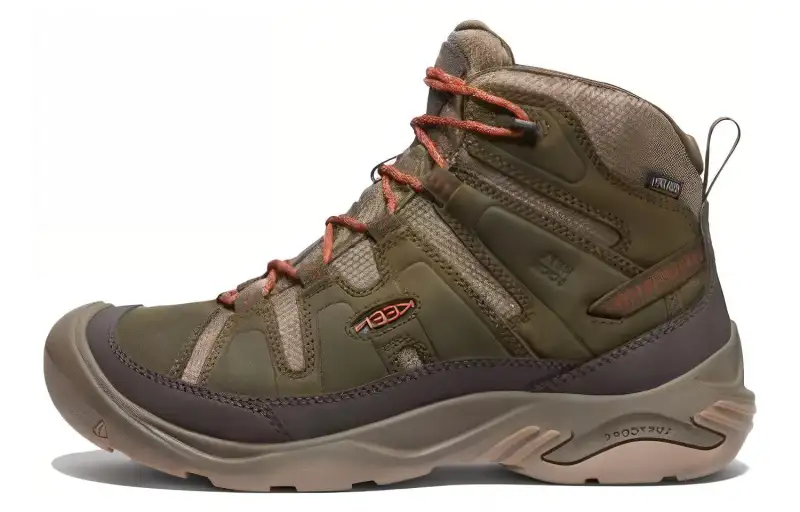 Keen CIRCADIA MID WP Round Tip Cushioning, Wear Resistant High top Outdoor Shoes Men's Green Brown