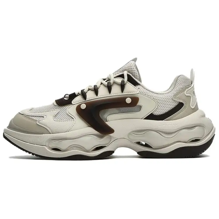FILA Fusion Textile, Synthetic Leather, TPU Low top Running Shoes Men's Beige Black