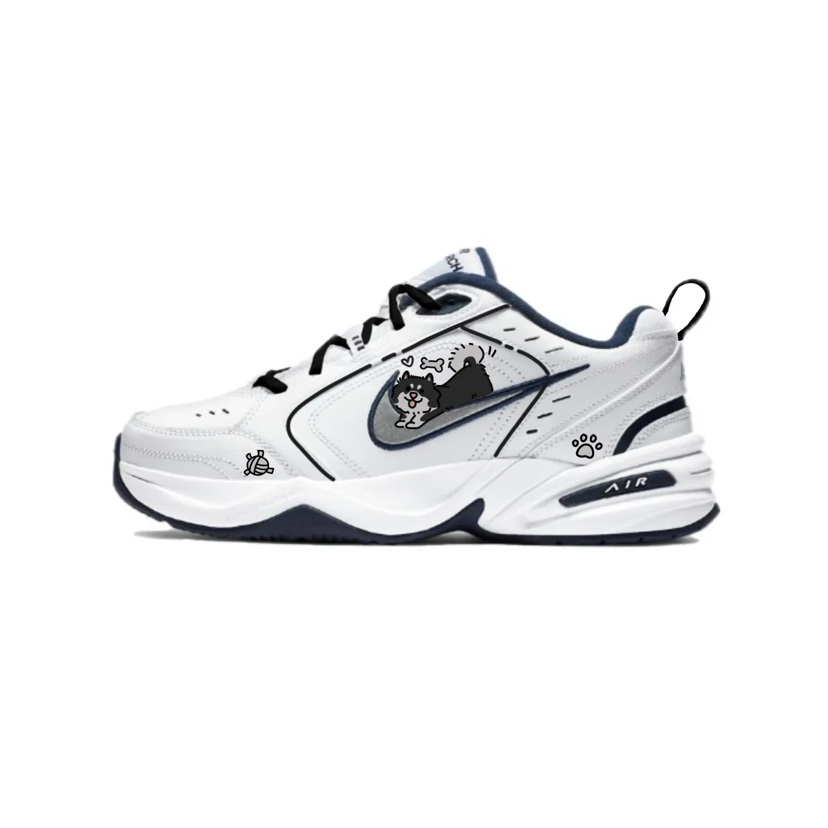Nike Air Monarch 4 Slip Resistant, Abrasion Resistant, Height Increasing Low top Chunky Sneakers Unisex Black White
