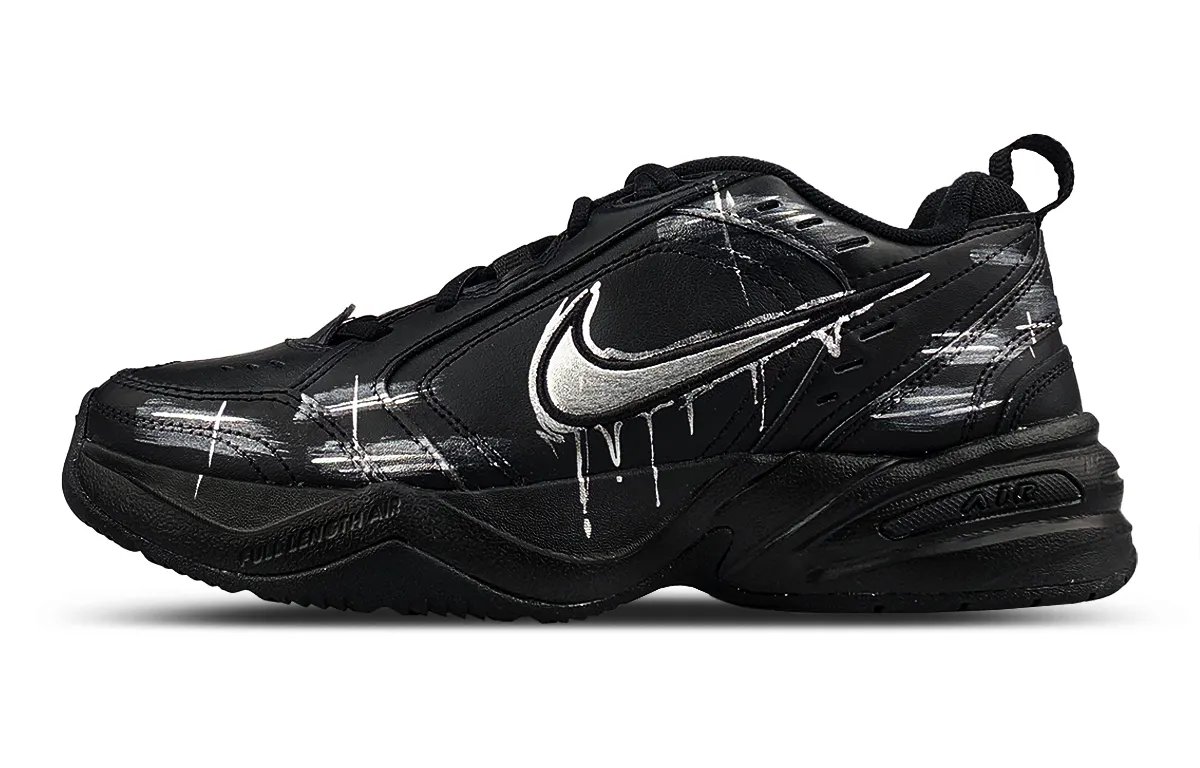 Nike Air Monarch 4 Slip Resistant Low top Chunky Sneakers Unisex Black Silver