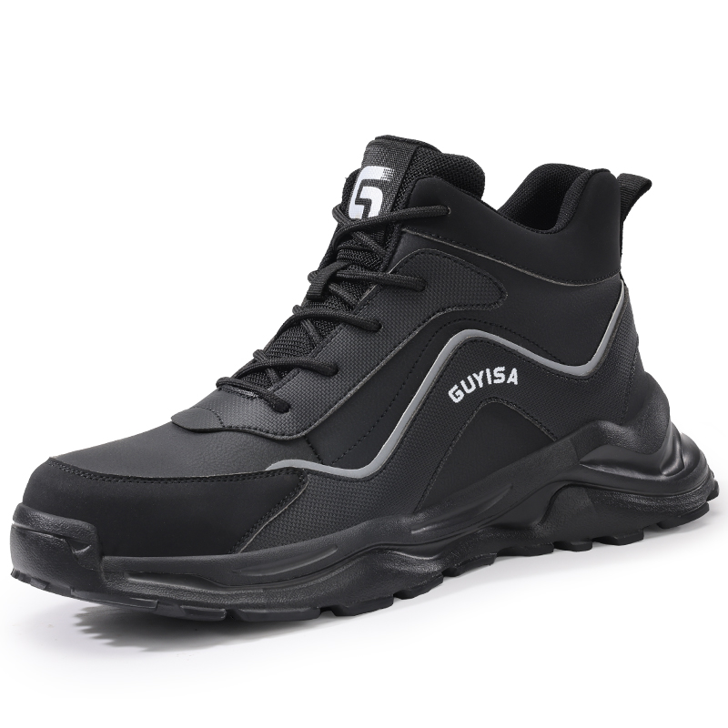 LANOUDUN Synthetic, Microfiber Leather Non slip, Wear resistant, Impact resistant High top Outdoor Shoes Men’s Black