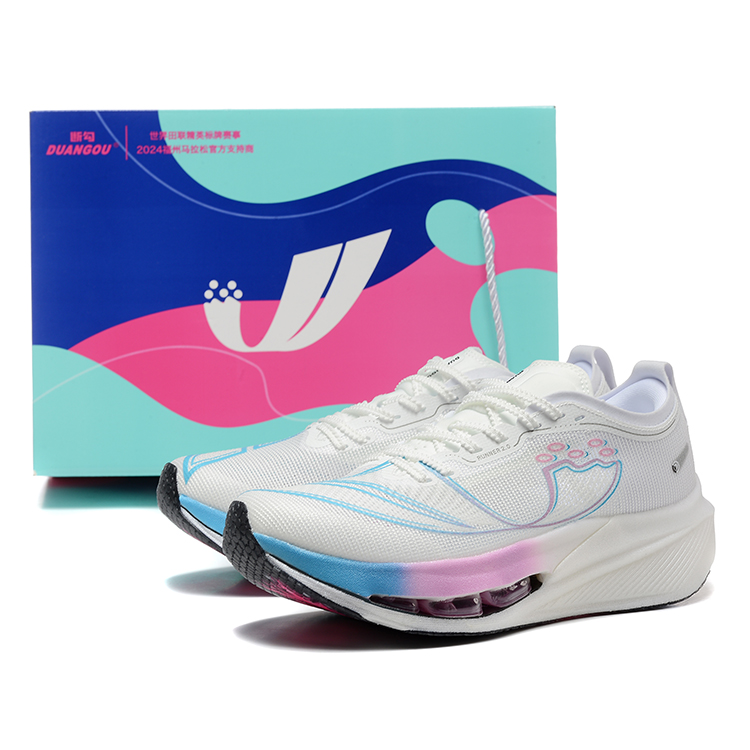 DUANGOU Cushioning Slip Resistant Abrasion Resistant Breathable Low top Running Shoes Unisex White Blue Dream Pink