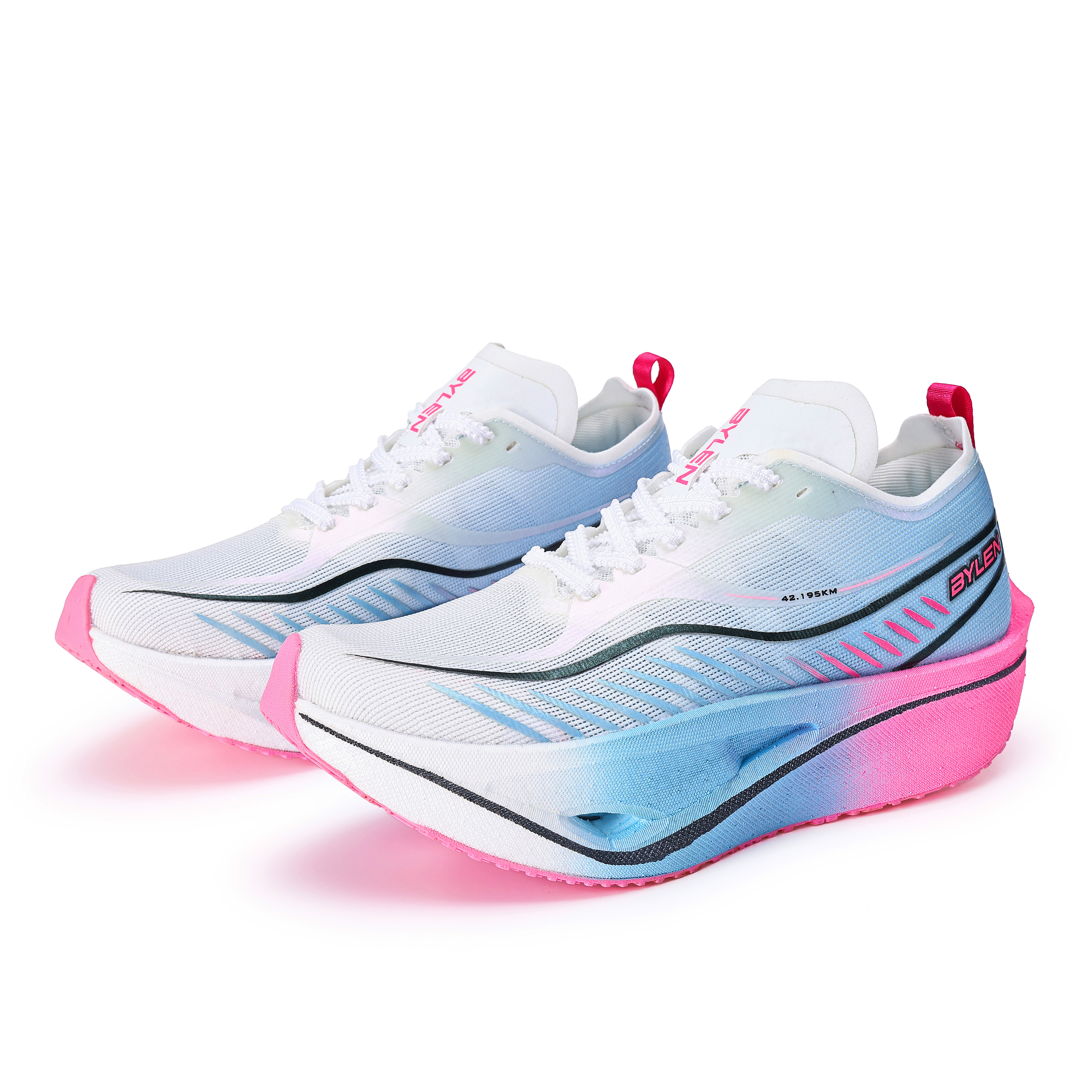 BYLEN Cushioning Slip Resistant Abrasion Resistant Low top Genuine Carbon Plate Running Shoes Unisex Blue Pink