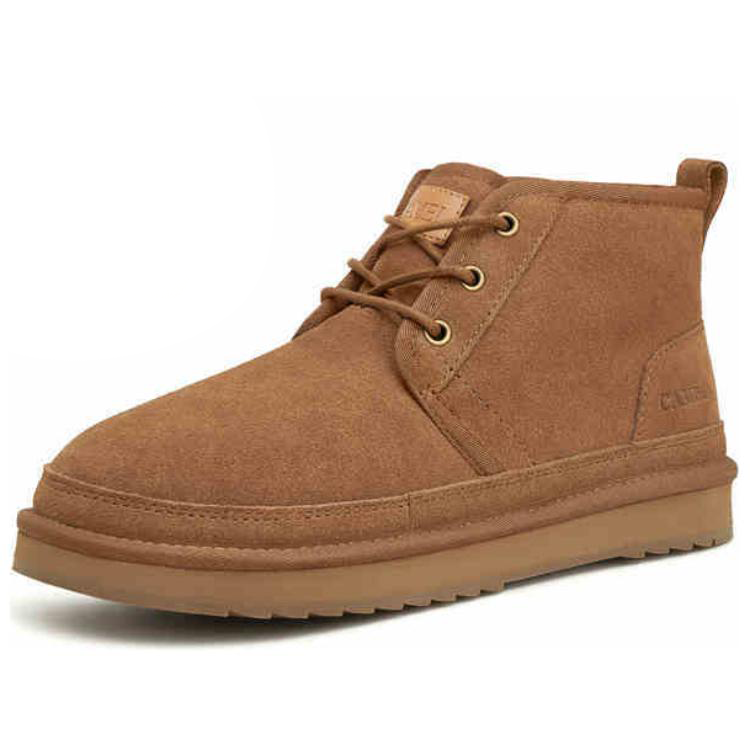 CAMEL Camel two-layer cowhide, warm, wear-resistant and shock-absorbing, plus velvet, wool, suede soft leather, outdoor boots 3cm, men's brown