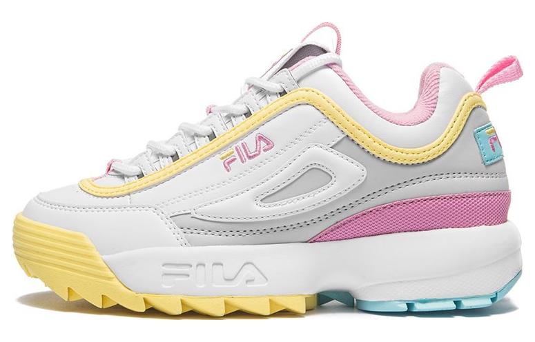 FILA Disruptor Cushioning, Wear Resistant Low top Running Shoes Women's White Yellow Pink