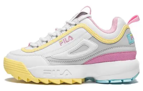 FILA Disruptor Cushioning, Wear Resistant Low top Running Shoes Women's White Yellow Pink