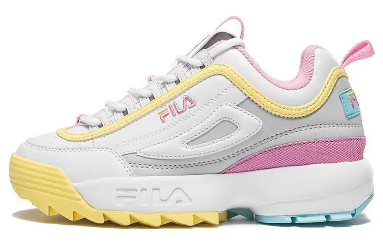 FILA Disruptor Cushioning, Wear Resistant Low top Running Shoes Women's White Yellow Pink