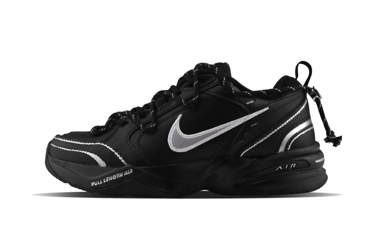 Nike Air Monarch 4 Slip Resistant, Abrasion Resistant, Lightweight Low top Chunky Sneakers Unisex Black Silver