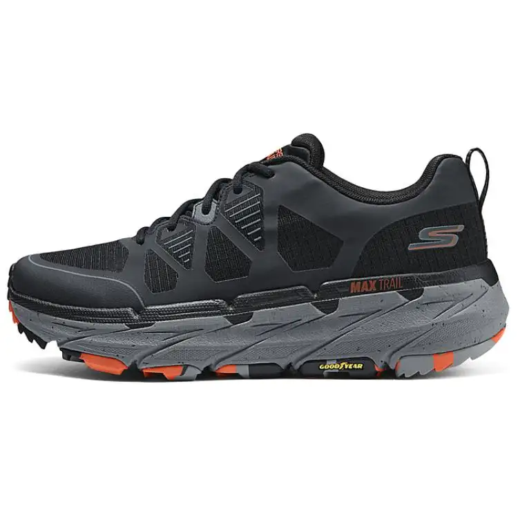 Skechers Fabric Abrasion Resistant Low top Running Shoes Men's Black Gray Orange