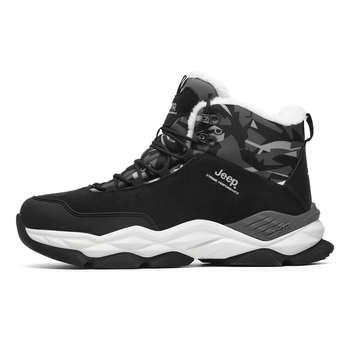 Jeep Leather Breathable Thermal Abrasion Resistant Cushioning Height Increasing Short Outdoor Boots Men's Black