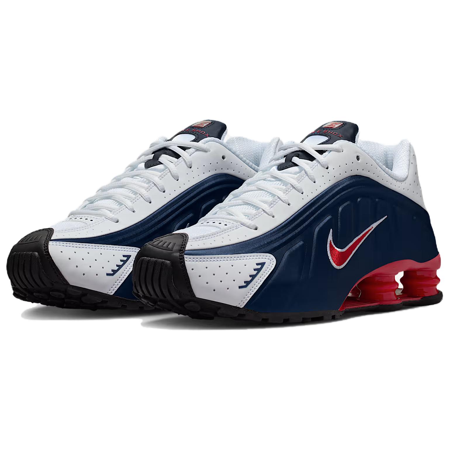 Nike Shox R4 Slip Resistant Abrasion Resistant Low top Casual Running Shoes Unisex Blue White