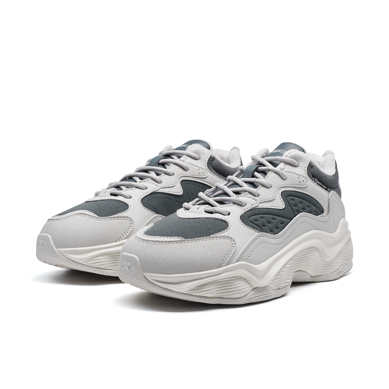 XTEP Synthetic Leather Slip Resistant Waterproof Thermal Mid top Casual Running Shoes Women’s Gray