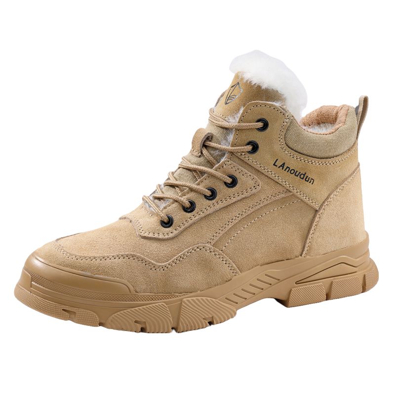 LANOUDUN Fleece Lined Comfortable Fit Wear resistant And Waterproof High top Outdoor Shoes Unisex Khaki