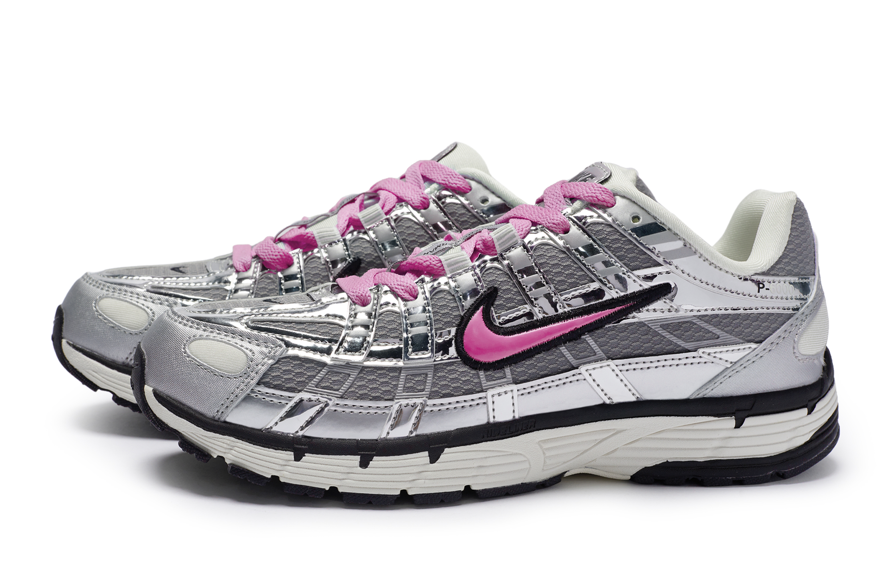 Nike P 6000 Slip Resistant, Abrasion Resistant, Breathable Low top Running Shoes Unisex Silver Gray Rose Red
