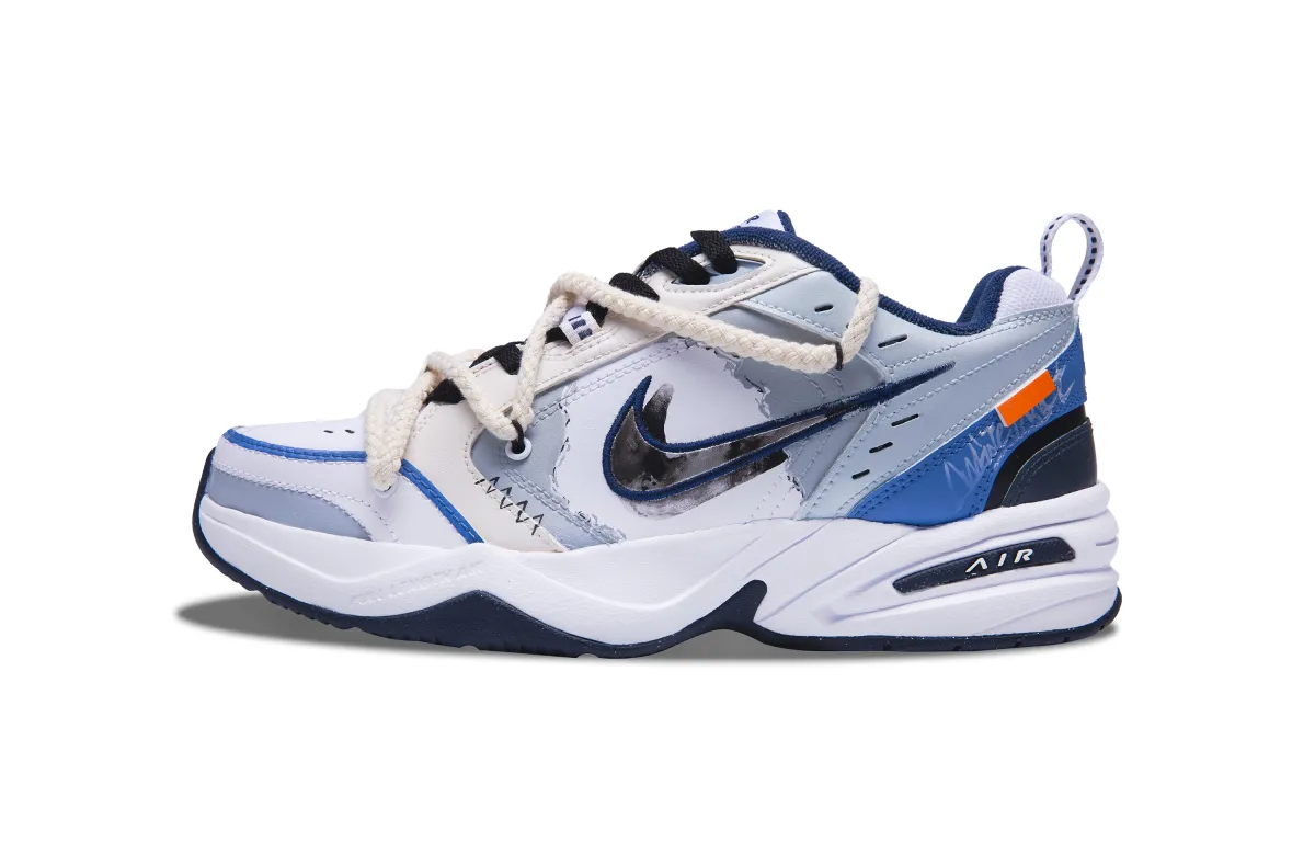 Nike Air Monarch 4 White Navy Blue Gale Slip Resistant, Abrasion Resistant, Height Increasing