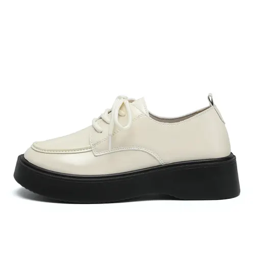Warrior retro British style Thick sole increased by 5CM Japanese sweet JK college style Versatile for dating and commuting French Hepburn style high-end glossy lace-up small leather shoes Deep mouth loafers Women's casual shoes Women's style