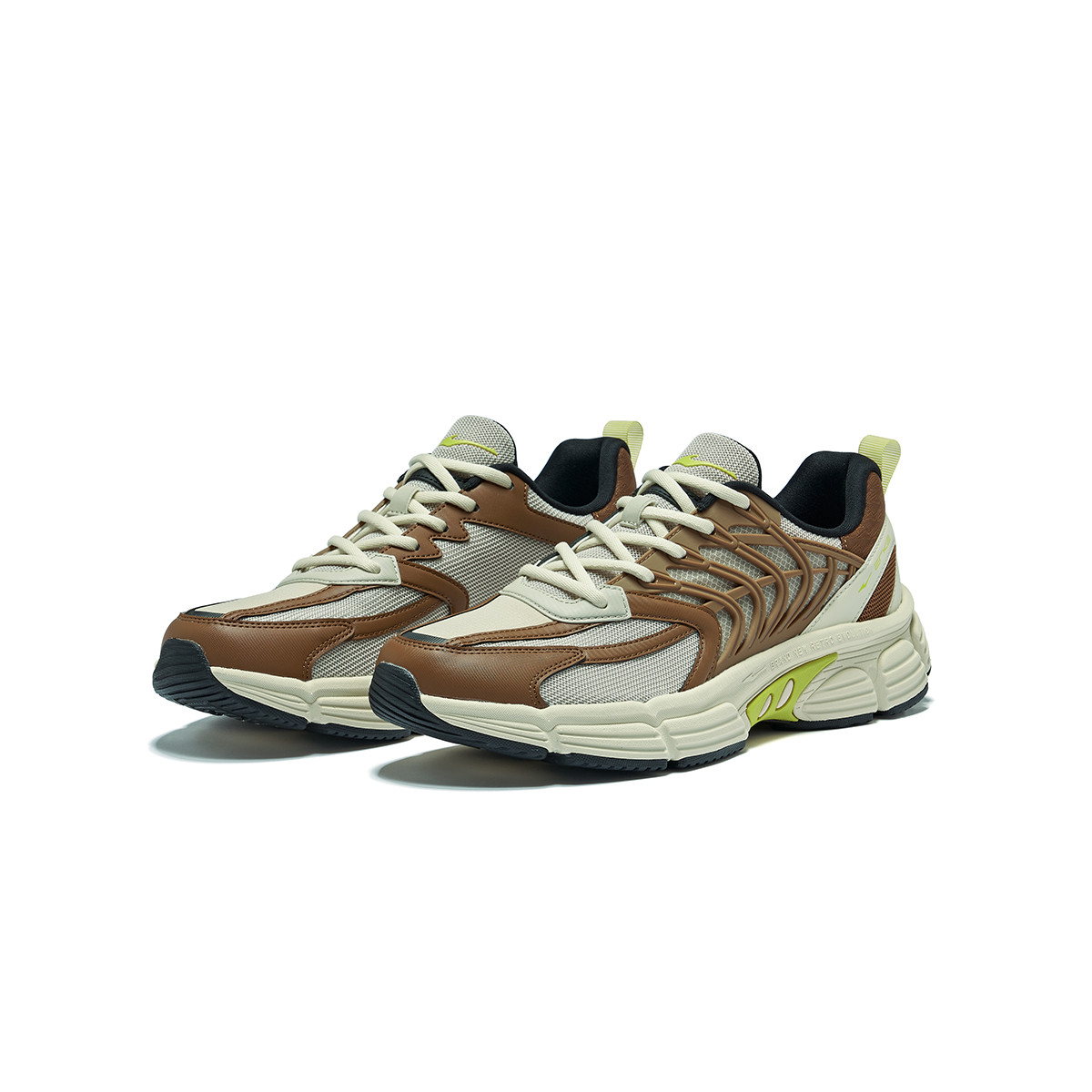 Erke Fishbone Slip Resistant Abrasion Resistant Low top Running Shoes Men’s Brown Green
