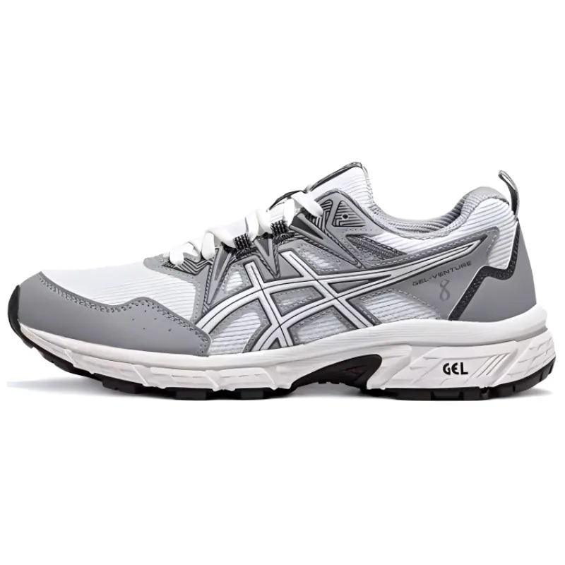 Asics Gel Venture 8 Textile, Synthetic Leather Low top Running Shoes Women's Gray White