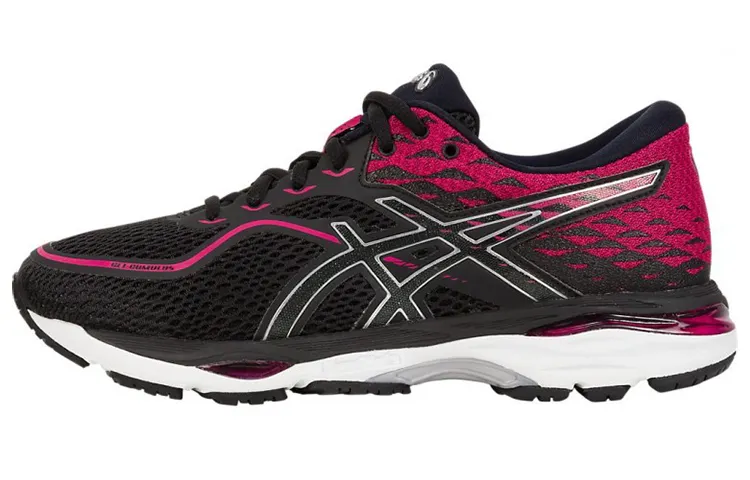 Asics Gel Cumulus Abrasion Resistant Breathable Low top Running Shoes Women's Black Rose Red