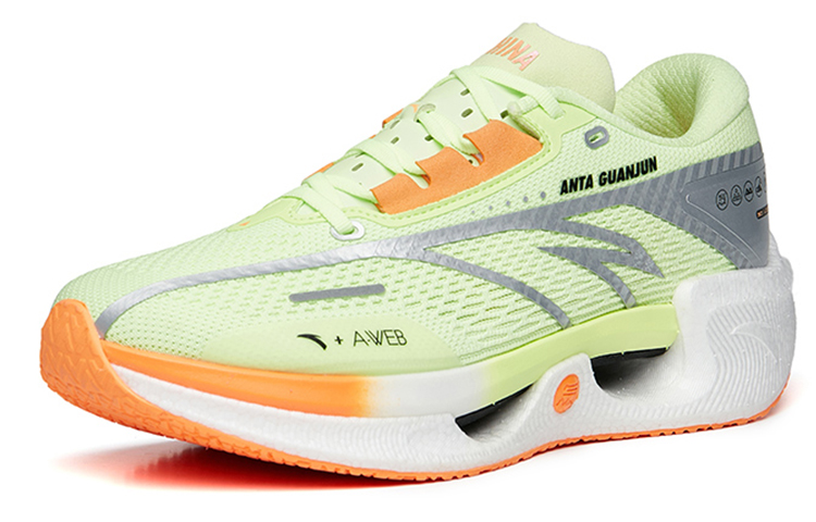 Anta Cushioned Anti-Slip Wear-Resistant Breathable Lightweight Low-Top Running Shoes Men’s Green Orange Silver