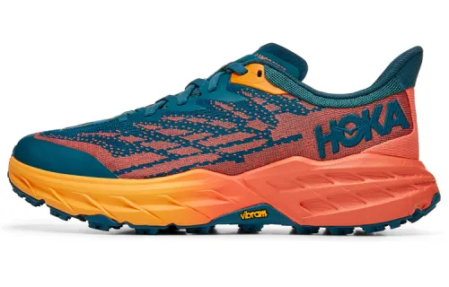 HOKA ONE ONE Speedgoat 5 comfortable fabric synthetic leather shock-absorbing non-slip wear-resistant breathable and lightweight low-top running shoes women's blue orange B width