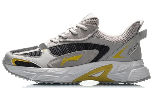 Li Ning Textile, Synthetic Leather Cushioning Slip Resistant Abrasion Resistant Low top Running Shoes Men's Gray Yellow