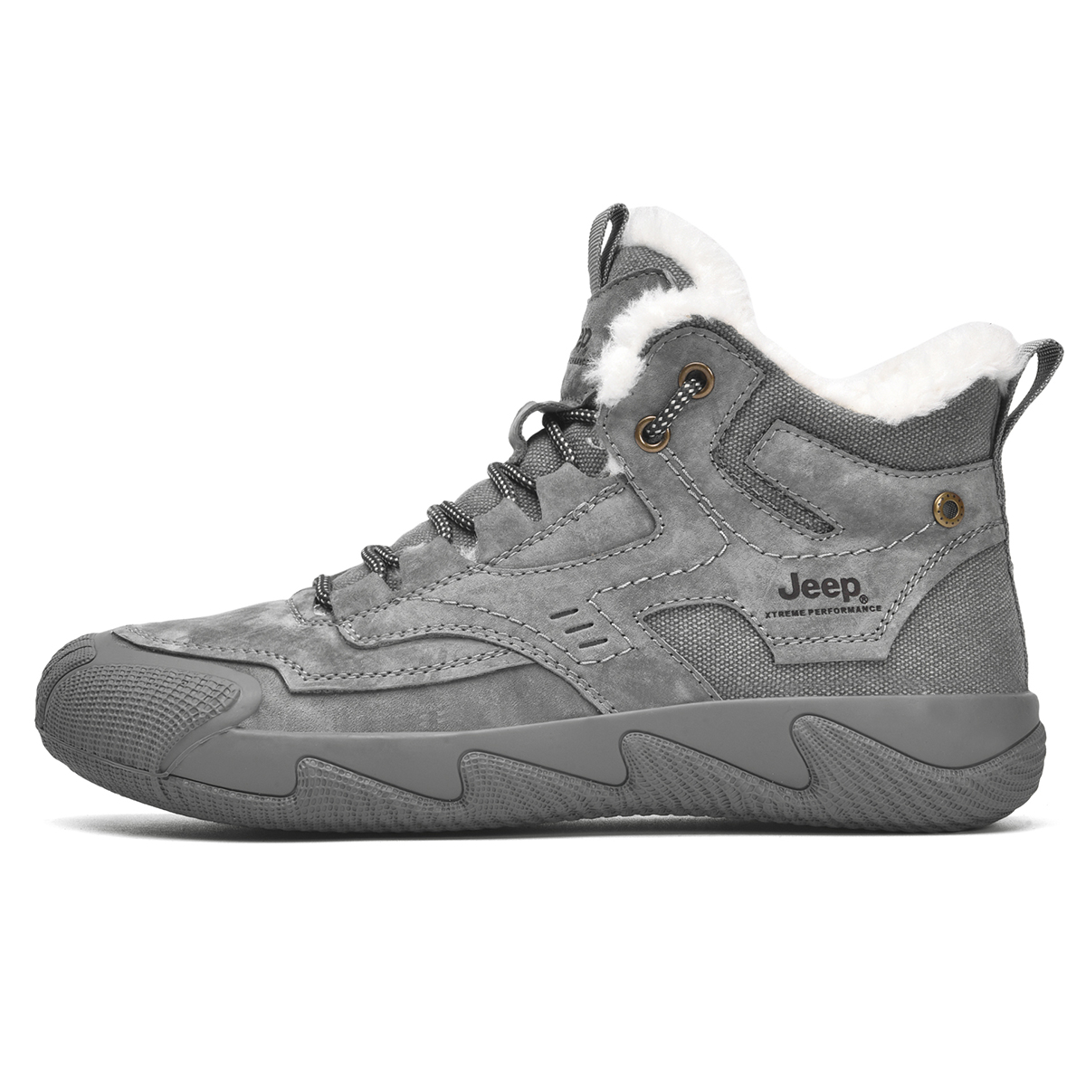 Jeep Hiking, Casual Versatile, Fleece Lined, Sports Abrasion Resistant Thermal Mid top Outdoor Shoes Men’s Gray
