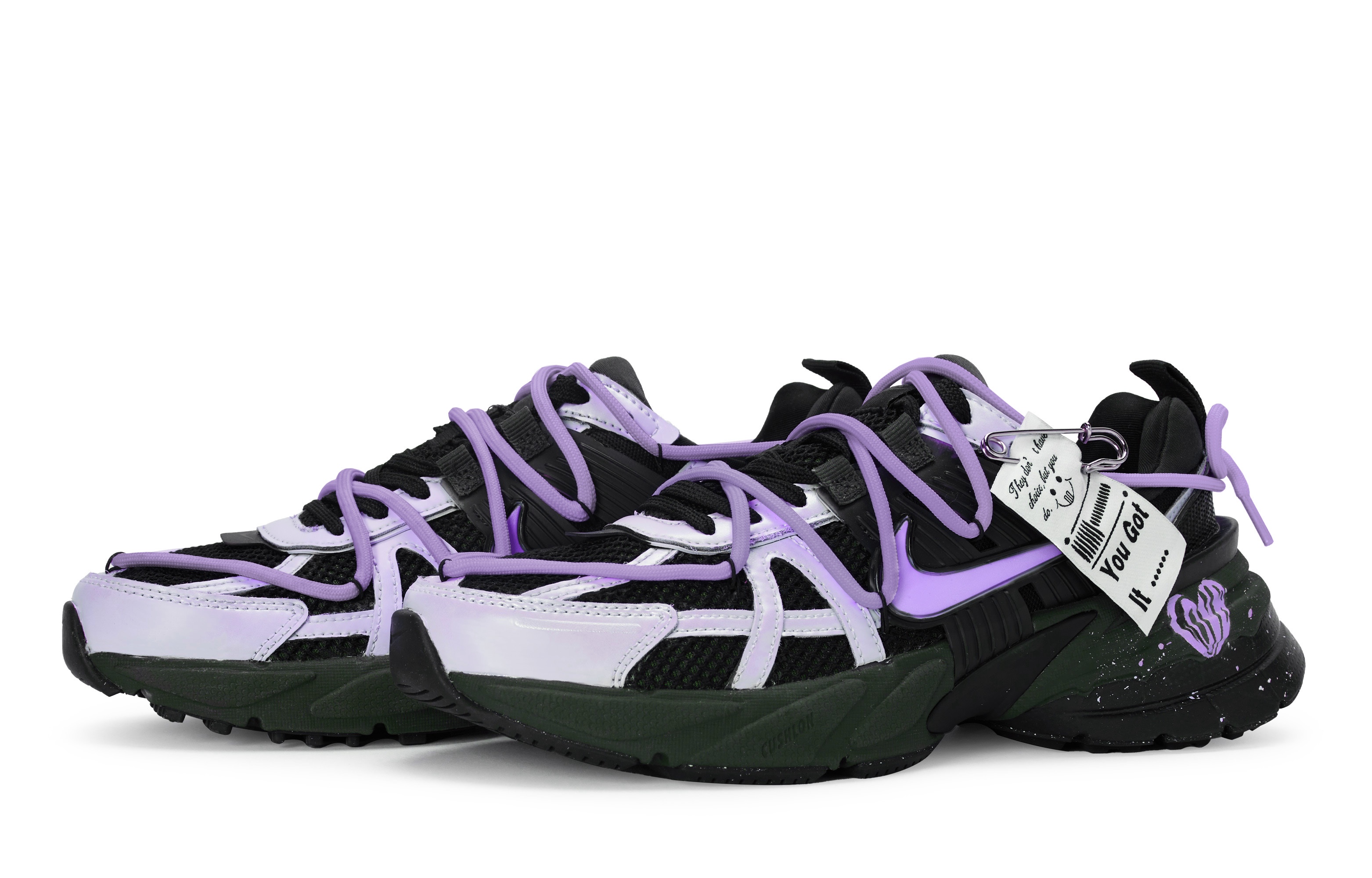 Nike V2K Run Slip Resistant Slip Resistant Low top Running Shoes Unisex Black Silver Purple