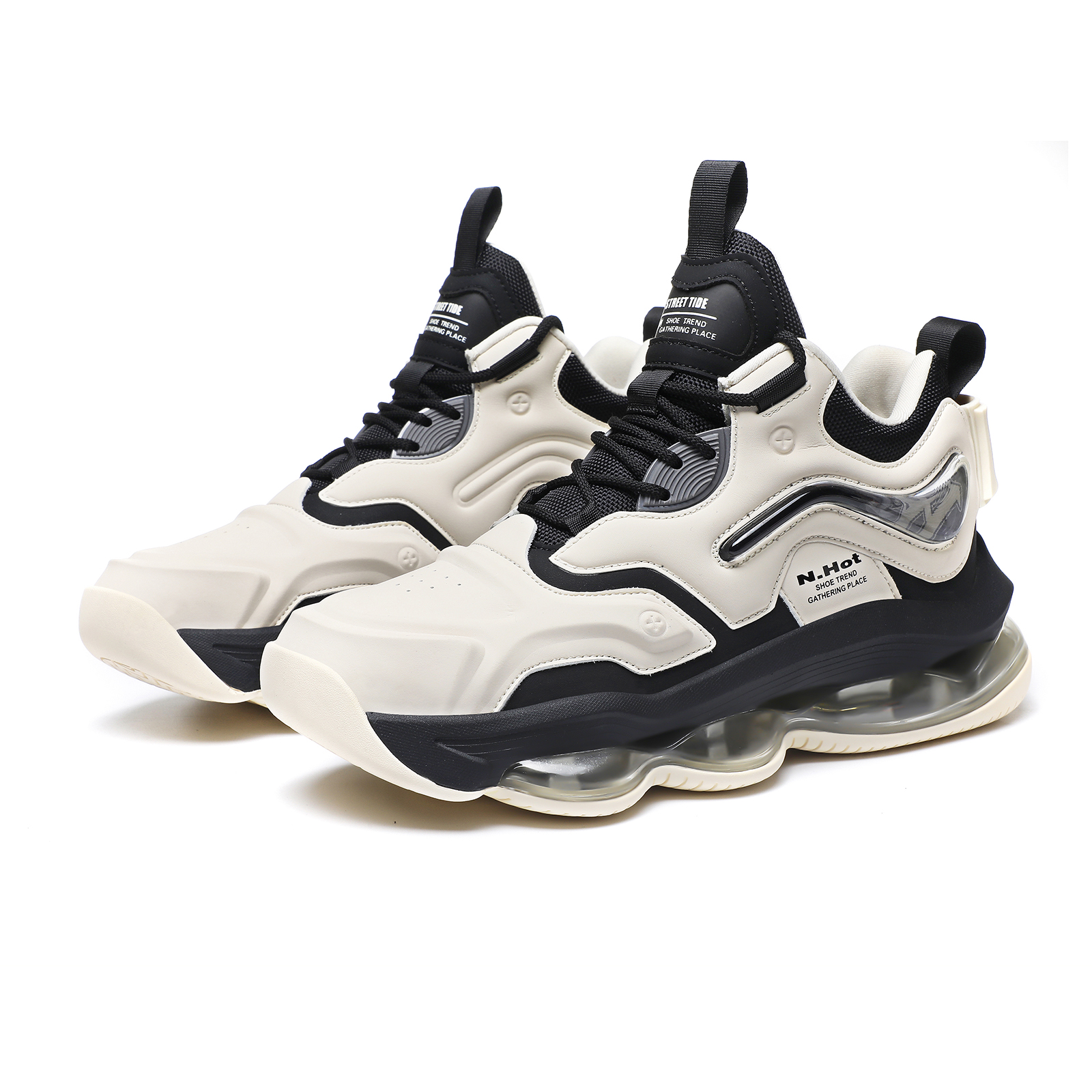 N·HOT Synthetic Leather Slip Resistant Height Increasing Mid top Air Cushion Running Shoes Men’s