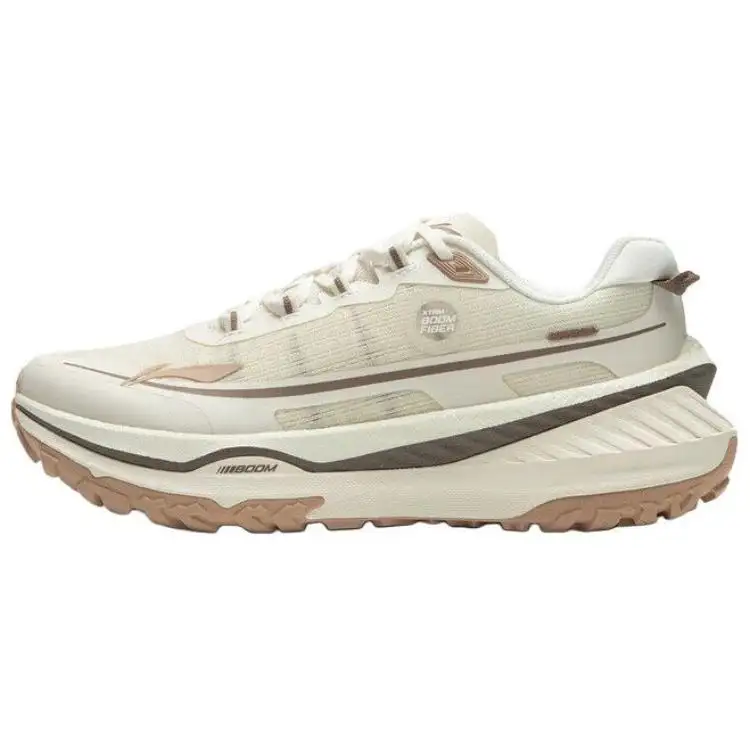 Li Ning De Lu Series Cushioning Slip Resistant Abrasion Resistant Rebound Low top Running Shoes Women's Ecru