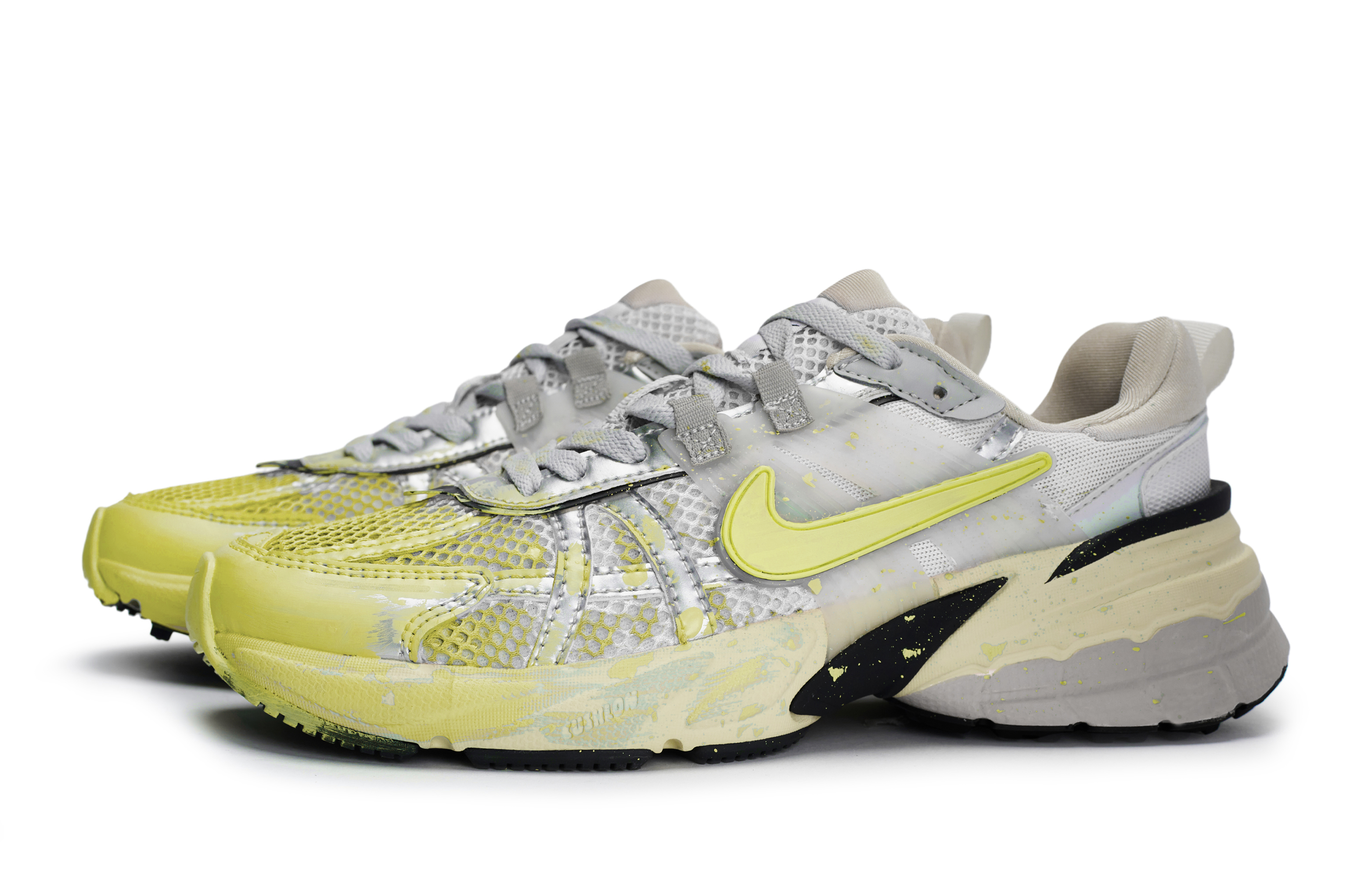Nike V2K Run Slip Resistant Abrasion Resistant Low top Running Shoes Women’s Silver Yellow