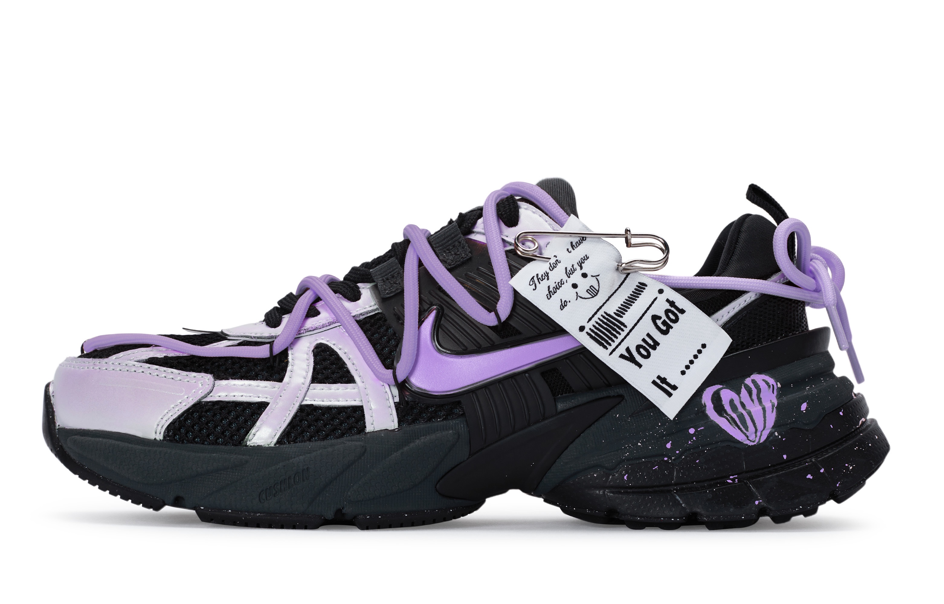 Nike V2K Run Slip Resistant Slip Resistant Low top Running Shoes Unisex Black Silver Purple