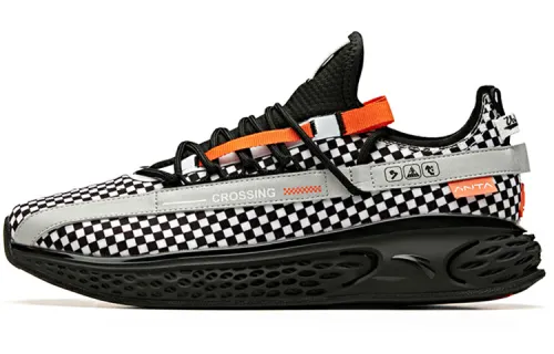 Anta Cushioning Slip Resistant Rebound Lightweight Low top Running Shoes Men's Black White Orange
