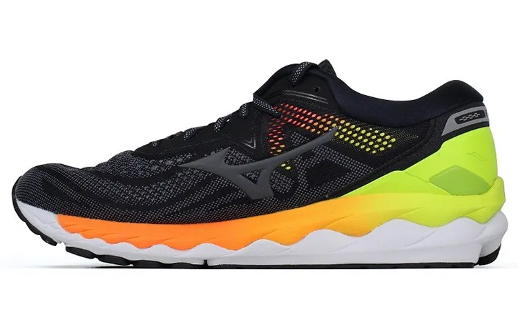 Mizuno Wave Sky 4 Soft And Comfortable Fabric Breathable Cushioning Coverage Low top Running Shoes Unisex Black Orange