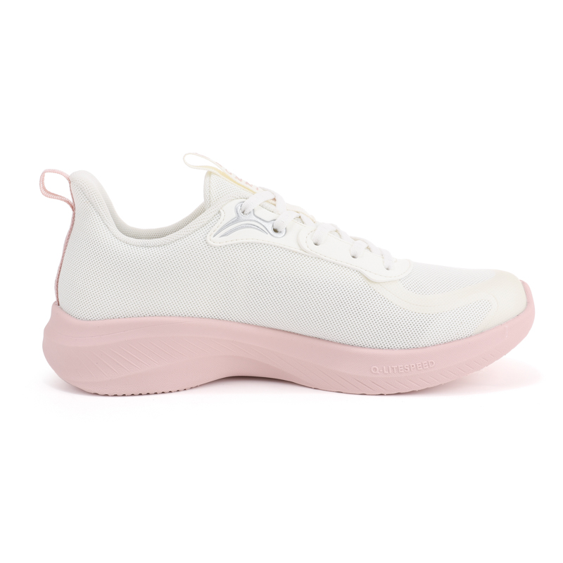 QIAODAN Cushioning Slip Resistant Abrasion Resistant Low top Casual Running Shoes Women’s White Pink