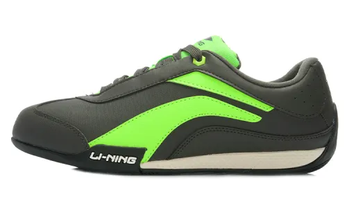 Li Ning Synthetic Leather Cushioning Slip Resistant Abrasion Resistant Rebound Low top Running Shoes Men's Gray Green