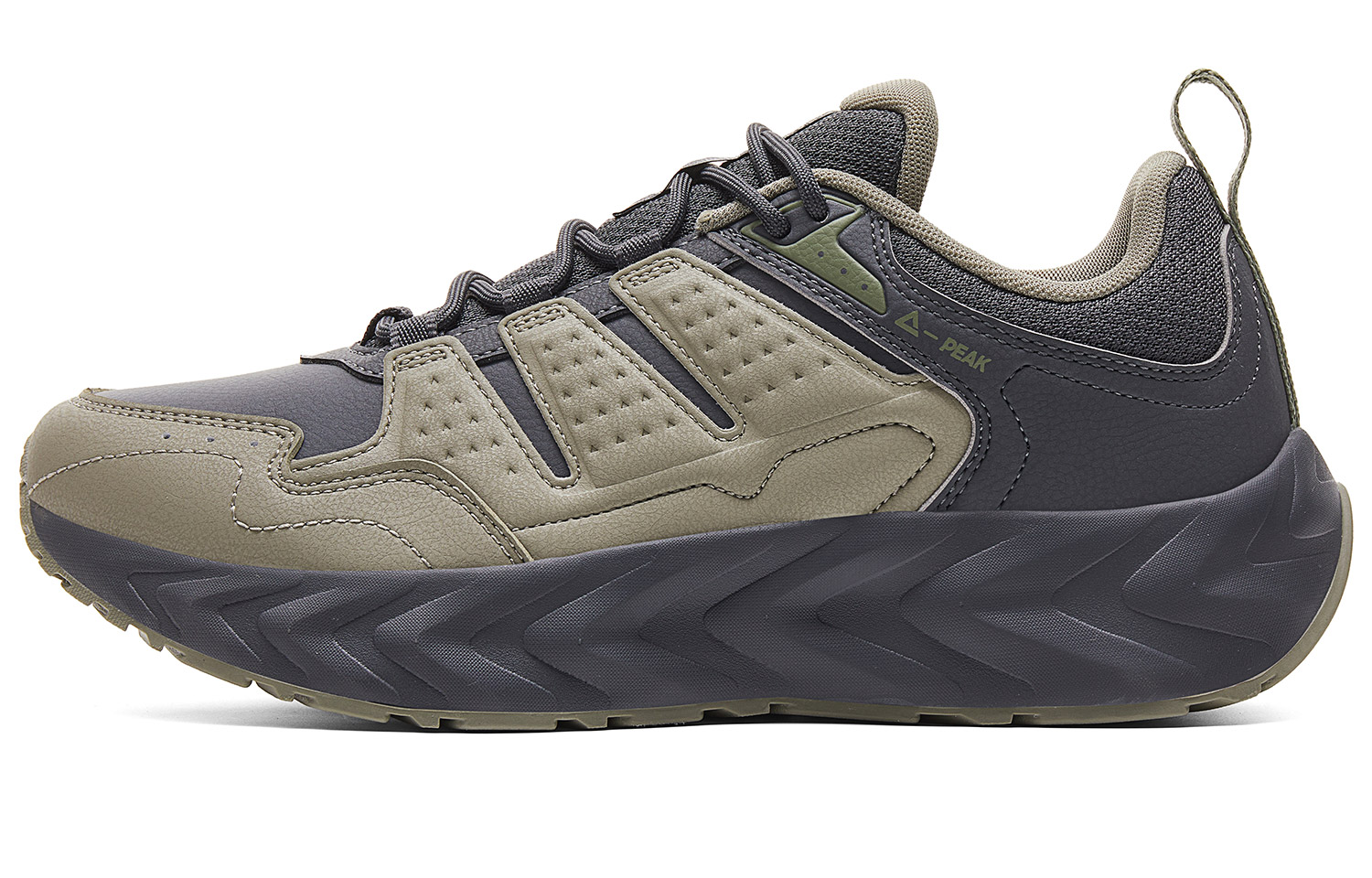 PEAK Textile, Synthetic Leather Low top Casual Running Shoes Men’s Gray Cyan