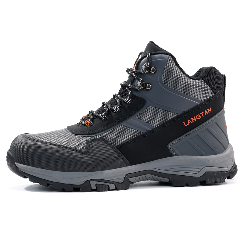LANGTAN Abrasion Resistant Impact Resistant High top Outdoor Shoes Men’s Black Gray