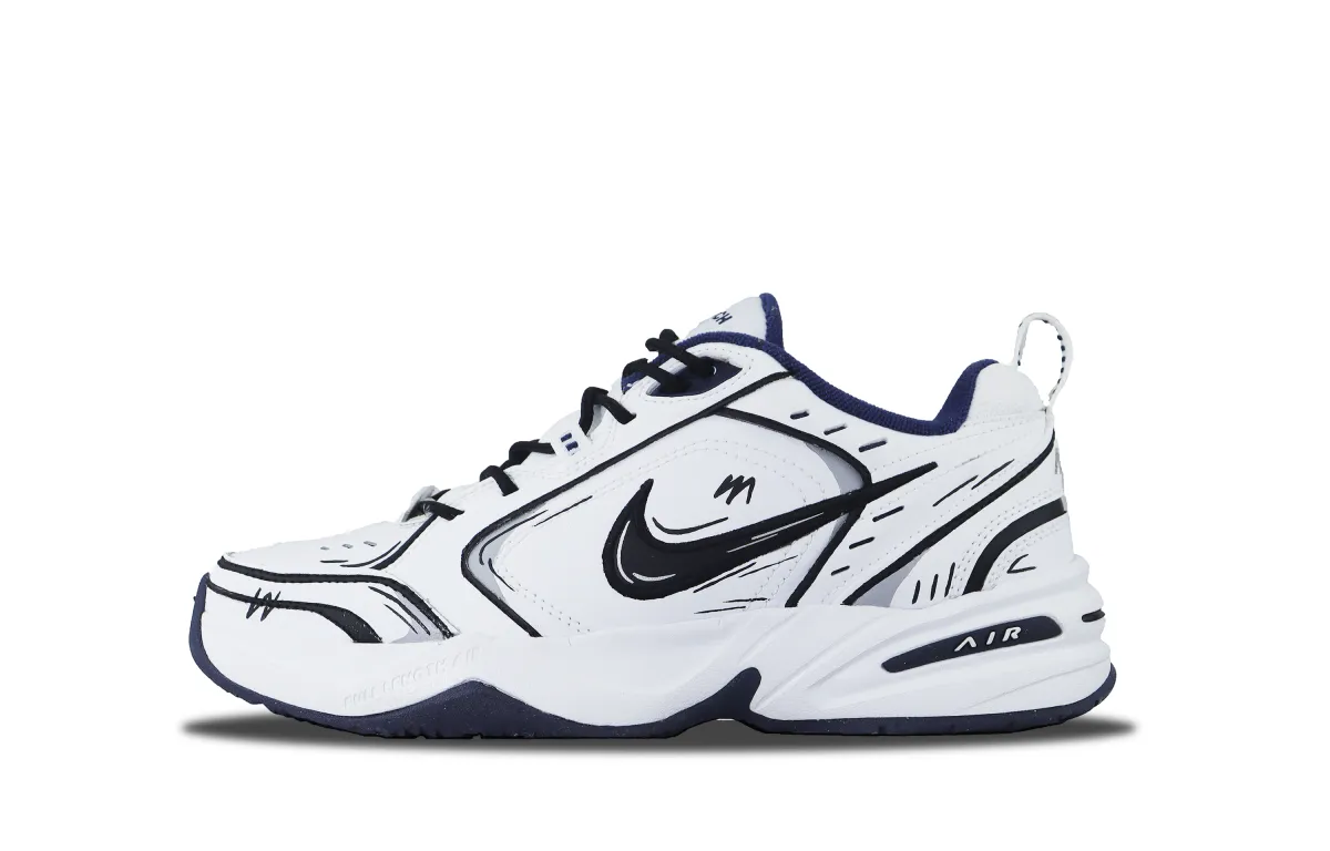 Nike Air Monarch 4 840 Anime Slip Resistant Abrasion Resistant Low top Chunky Sneakers Unisex Black White