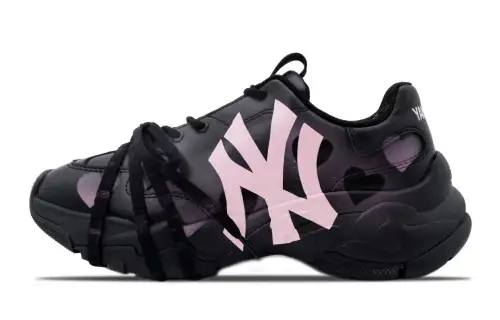 MLB Big Ball Chunky Artificial Leather Abrasion Resistant Height Increasing Low top Chunky Sneakers Unisex Black Pink