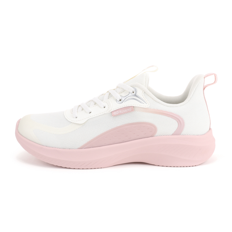 QIAODAN Cushioning Slip Resistant Abrasion Resistant Low top Casual Running Shoes Women’s White Pink