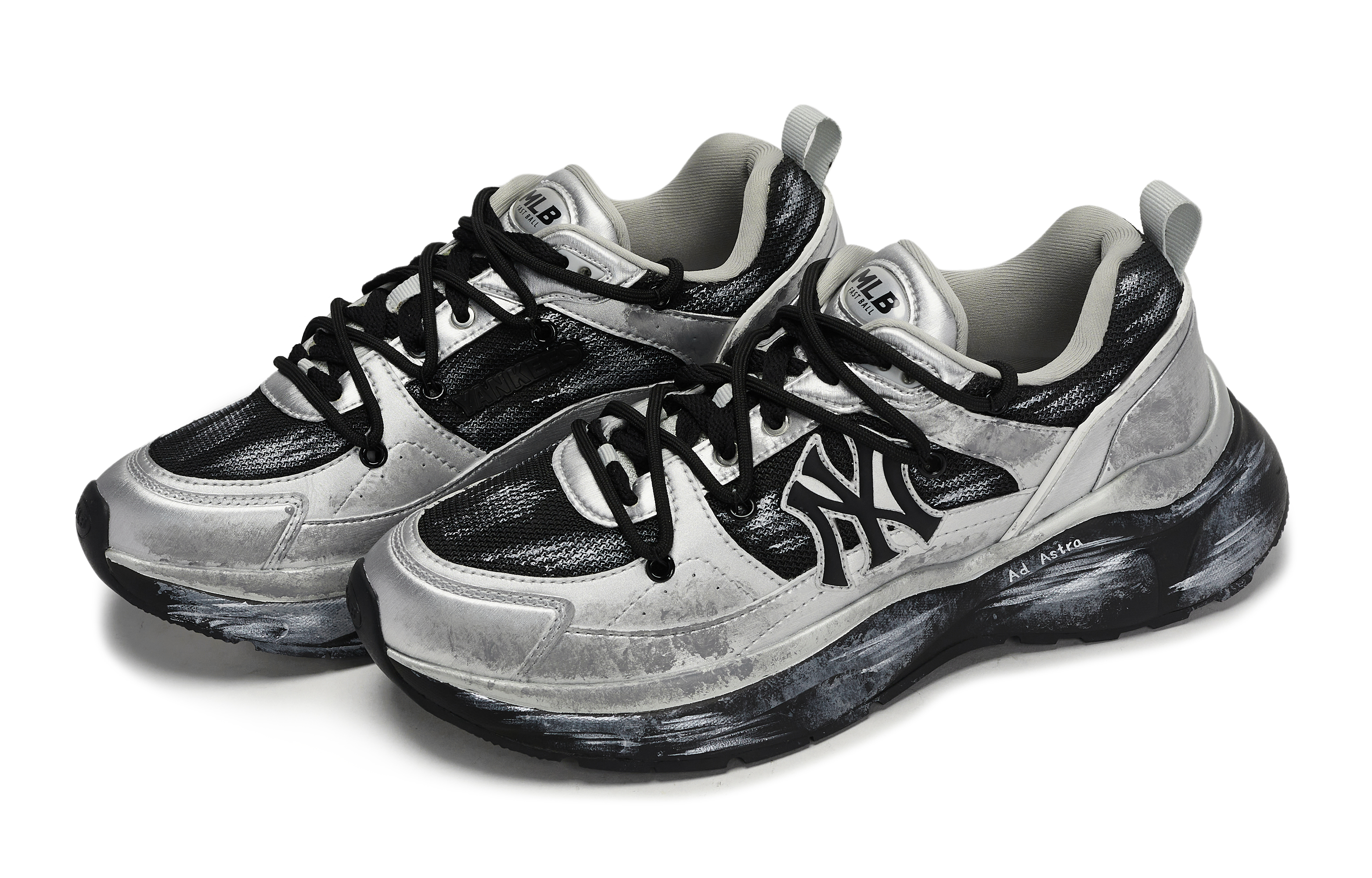 MLB Fast Ball Classic Monogram Abrasion Resistant Low top Running Shoes Unisex Black Gray