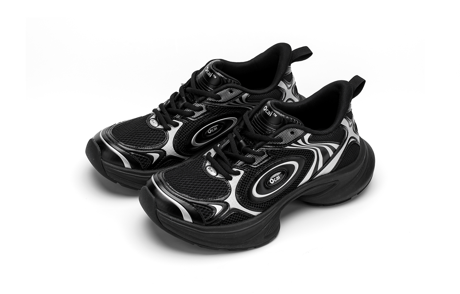 Ocai Slip Resistant Abrasion Resistant Low top Running Shoes Unisex Black Silver