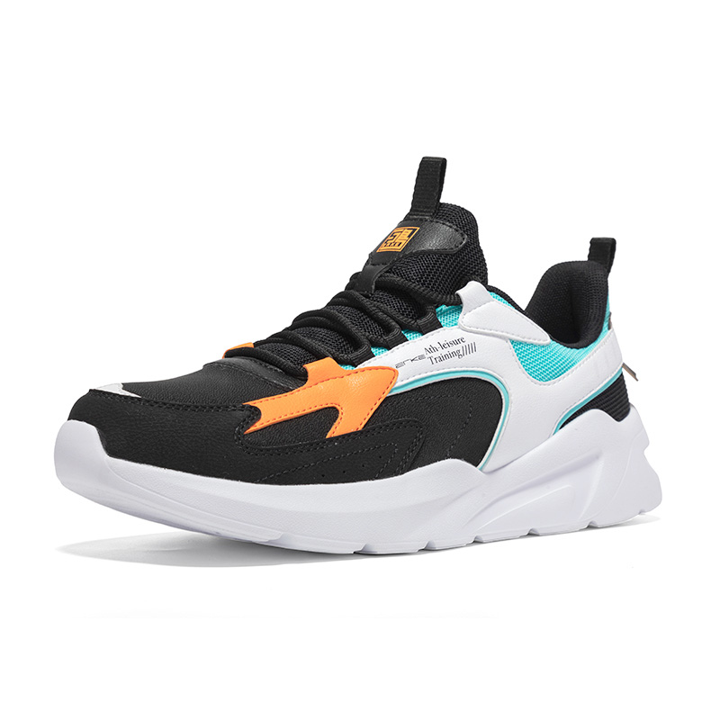 Erke Lightweight Abrasion Resistant Low top Casual Running Shoes Men’s Black White Blue