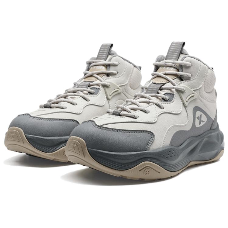 XTEP Red Cliffs 2.0 SE Fleece Lined Comfortable Fashion Slip Resistant Thermal High top Outdoor Shoes Men’s Beige Gray