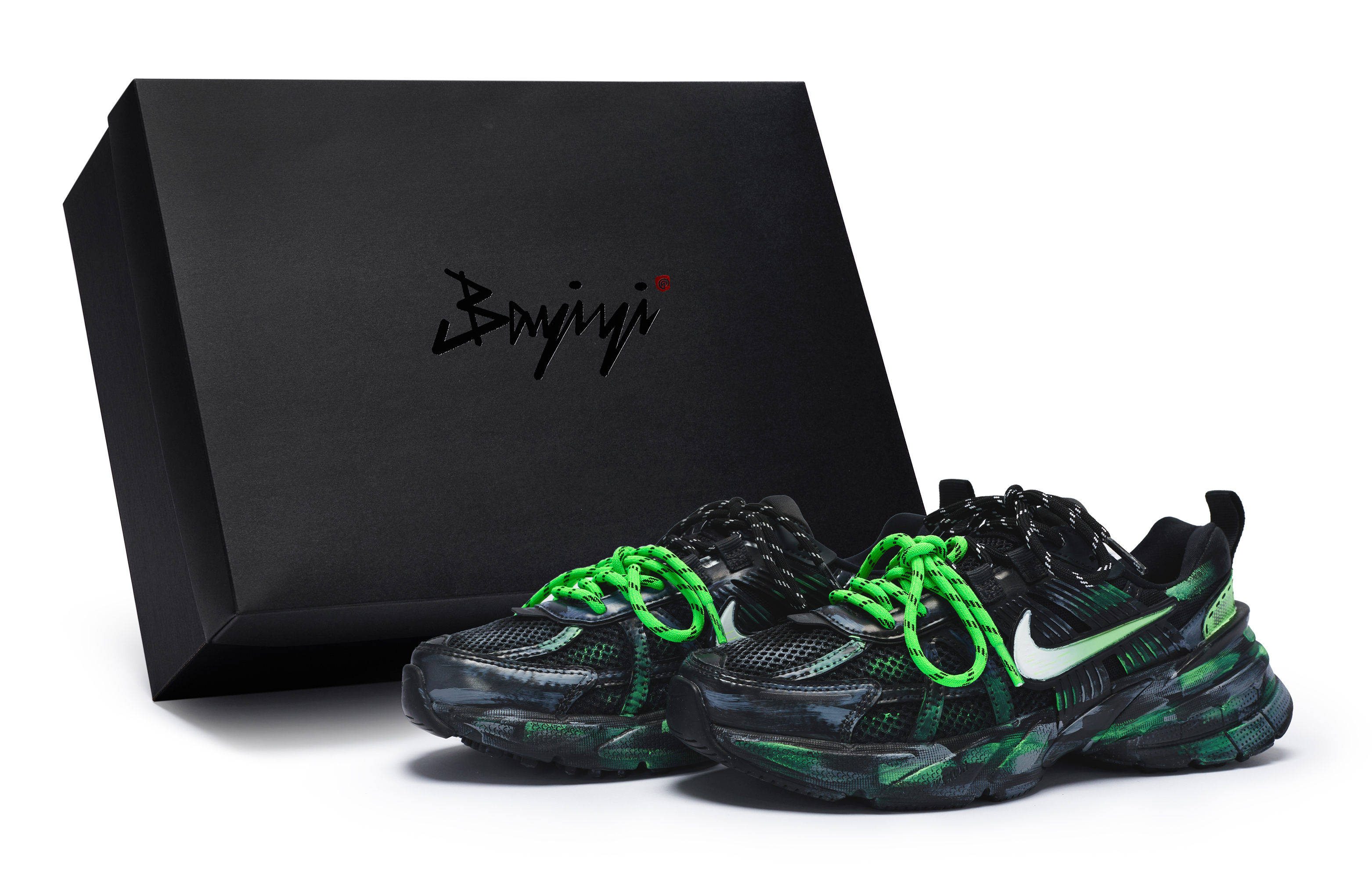 Nike V2K Run Slip Resistant Low top Running Shoes Unisex Black Green