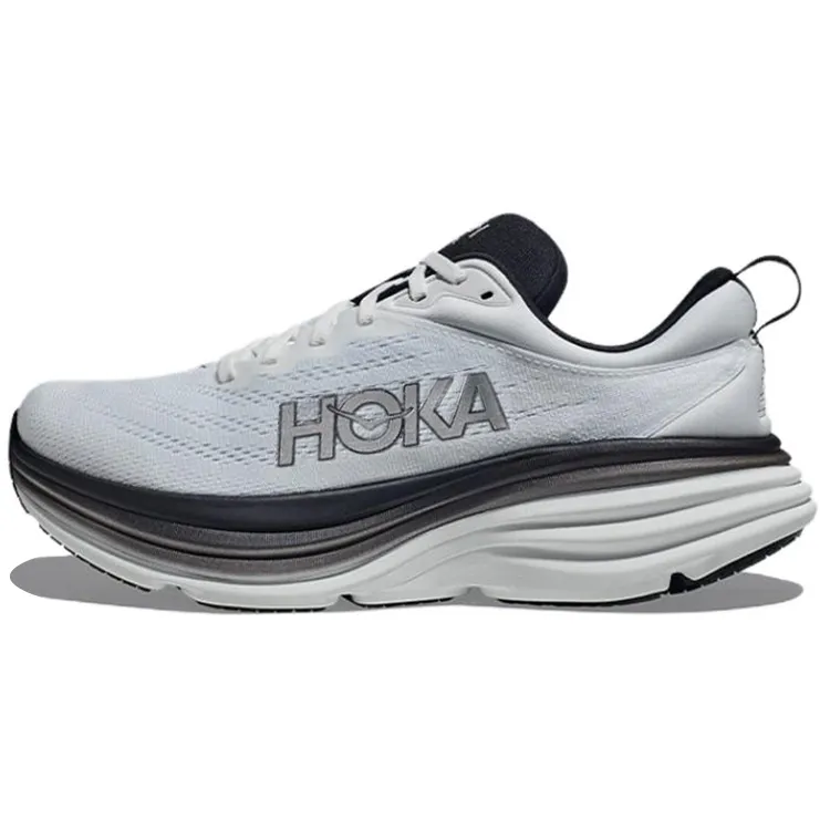 HOKA ONE ONE Bondi 8 Comfortable PU, Textile Slip Resistant Slip Resistant Low top Running Shoes Men's White Black