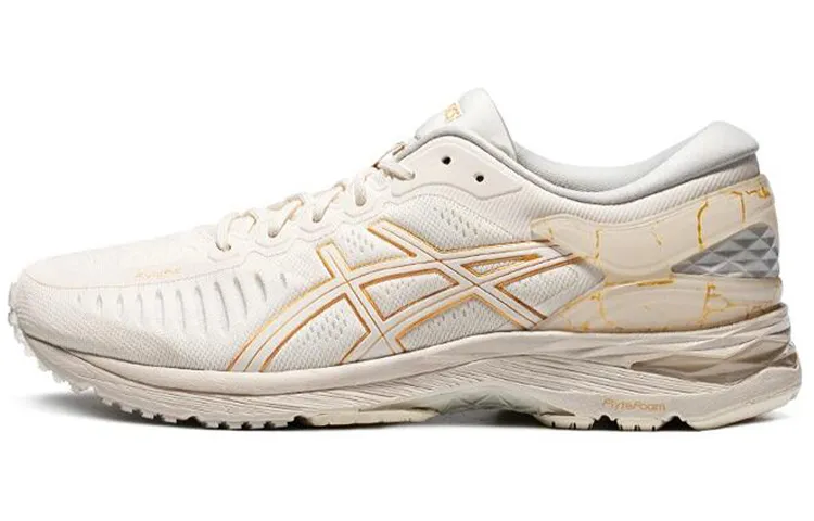 ASICS Metarun Fashion Textile, Synthetic Leather Abrasion Resistant Breathable Low top Running Shoes Men's White Gold