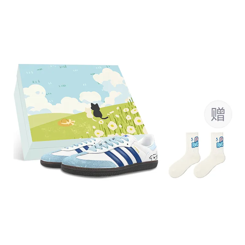 Adidas Originals SAMBA OG Quick Dry Abrasion Resistant Impact Resistance Low top Skateboard Shoes Unisex White Blue