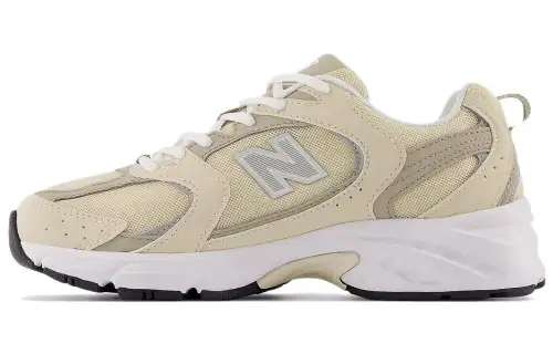 New Balance NB 530 round toe lace-up fabric leather low-top running shoes for men and women, beige